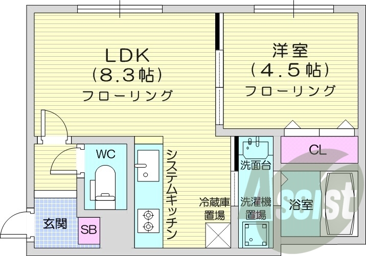 1LDK、インターネット使用料不要、エアコン