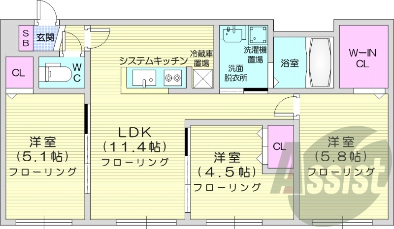 3LDK、インターネット使用料不要、エアコン