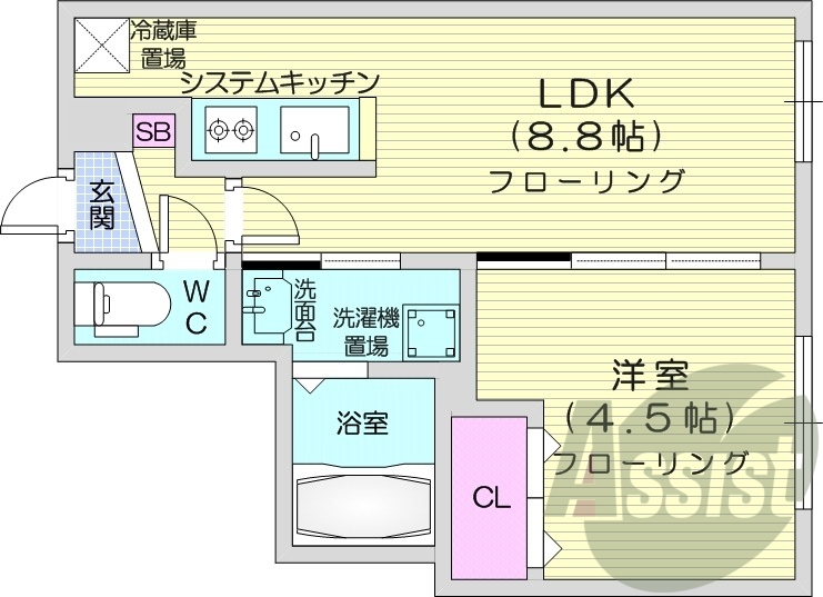 1LDK、インターネット使用料不要、エアコン