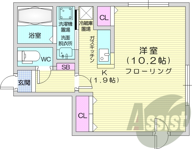 1K、角部屋、ペット可、エアコン、ネット無料