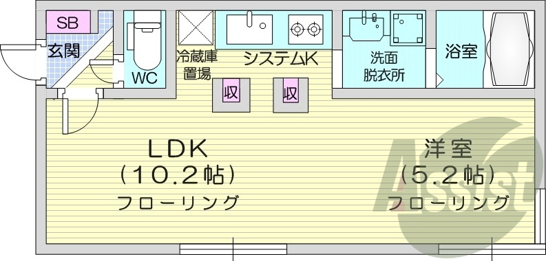 1LDK、エアコン、システムキッチン、オートロック、角部屋