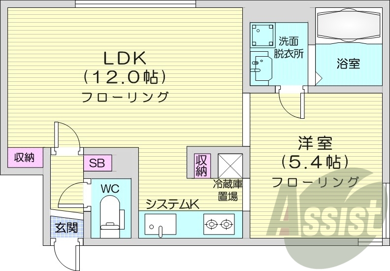 1LDK、都市ガス、システムキッチン、オートロック