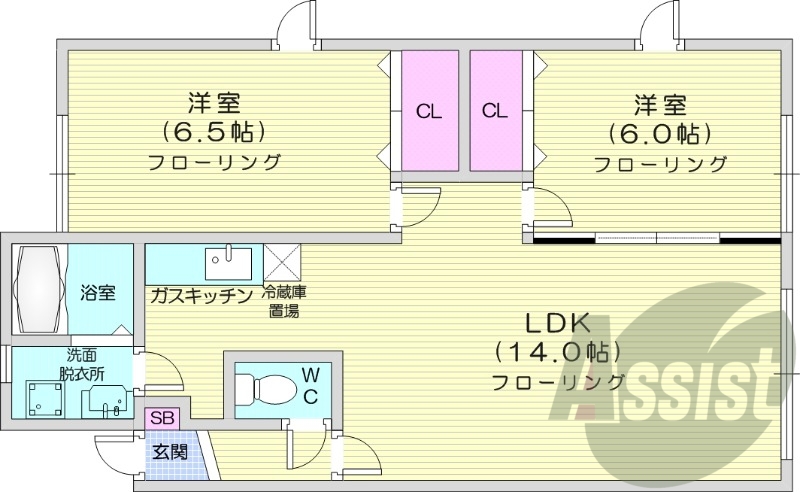 2LDK、灯油暖房、シャンプードレッサー、トイレ風呂別