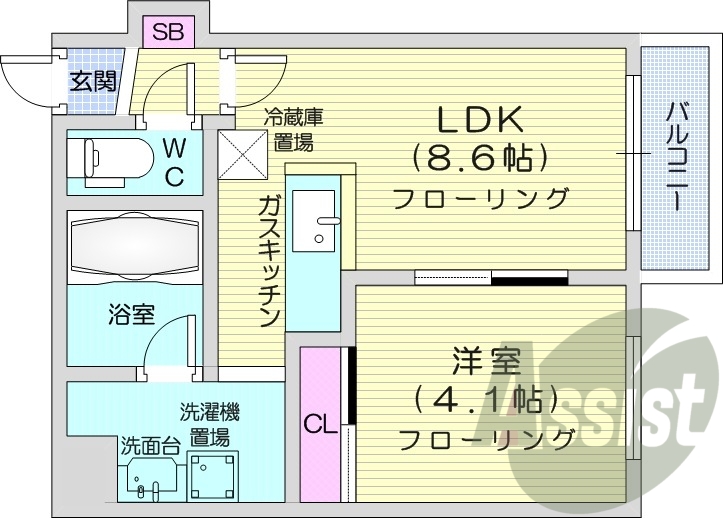 1LDK、オートロック、バストイレ別、エアコン