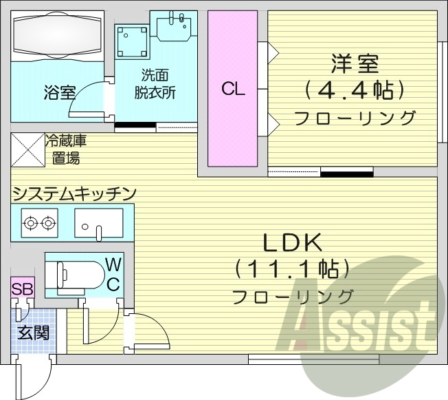 1LDＫ、システムキッチン、エアコン、ネット無料