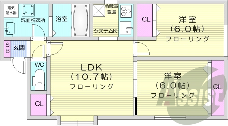２LDＫ、ウォークインクローゼット、オール電化
