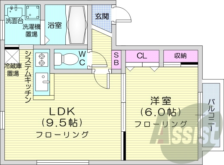 1LDK、灯油FF暖房、システムキッチン、バス・トイレ別