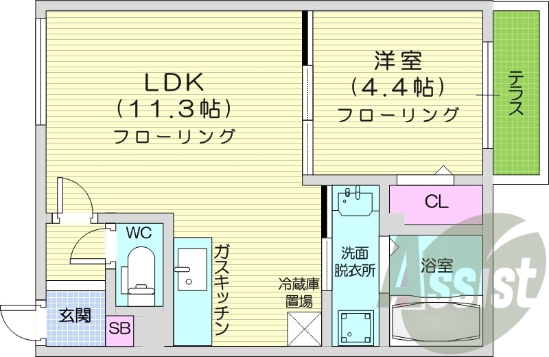 1LDK、エアコン、灯油暖房、ネット使用料不要、オートロック