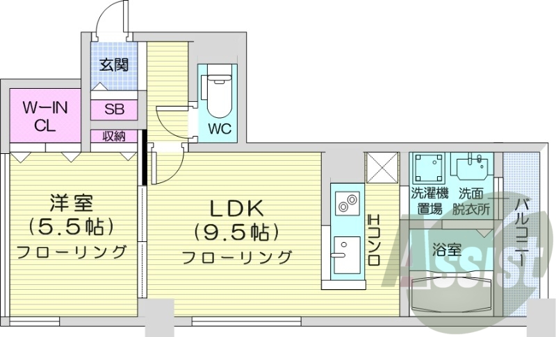 1LDK、オートロック、灯油給湯、灯油FF暖房、IH