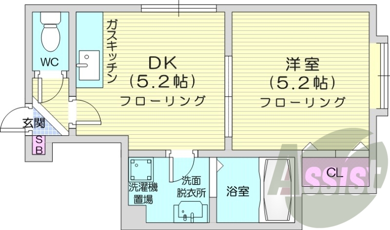 1DK、バストイレ別、洗面化粧台、ペット相談可