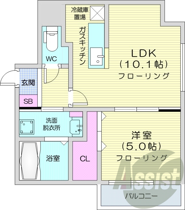 1LDK、都市ガス、エアコン、ガス暖房、ネット無料