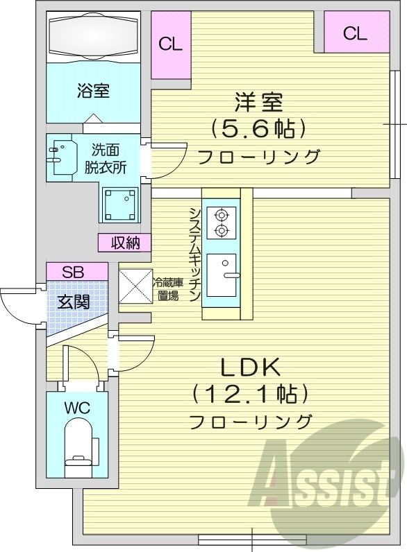 1LDK、都市ガス、システムキッチン、オートロック