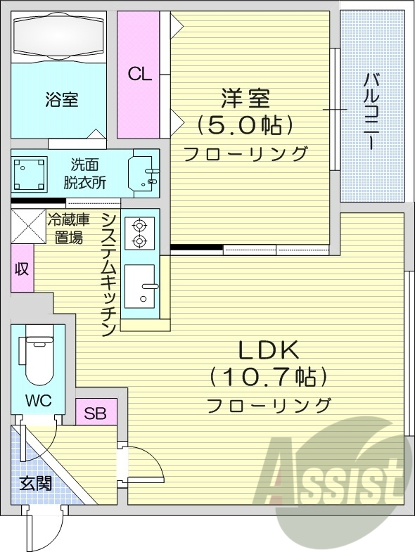 1LDK、エアコン、ペット可、オートロック、システムキッチン