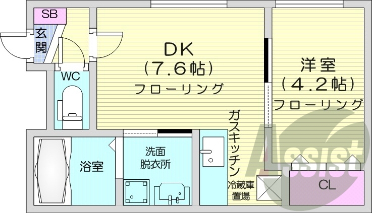1DK、灯油暖房、浴室乾燥、TVインターホン