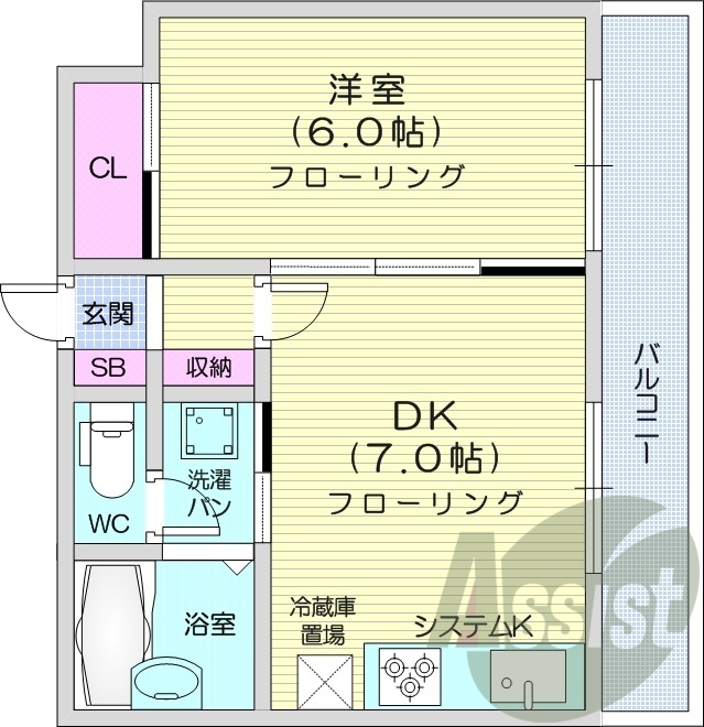 1DK、分譲賃貸、都市ガス、システムキッチン