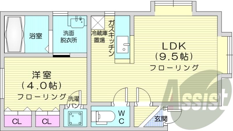 1LDK、灯油暖房、独立洗面台、カメラ付きインターホン
