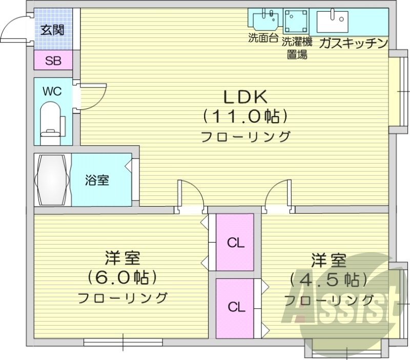 2LDK、シャンプードレッサー、シューズボックス