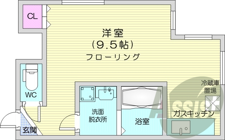 1K、独立洗面台、灯油暖房、モニターホン