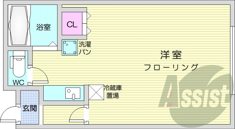 1R、エアコン、灯油暖房、オートロック、バストイレ別