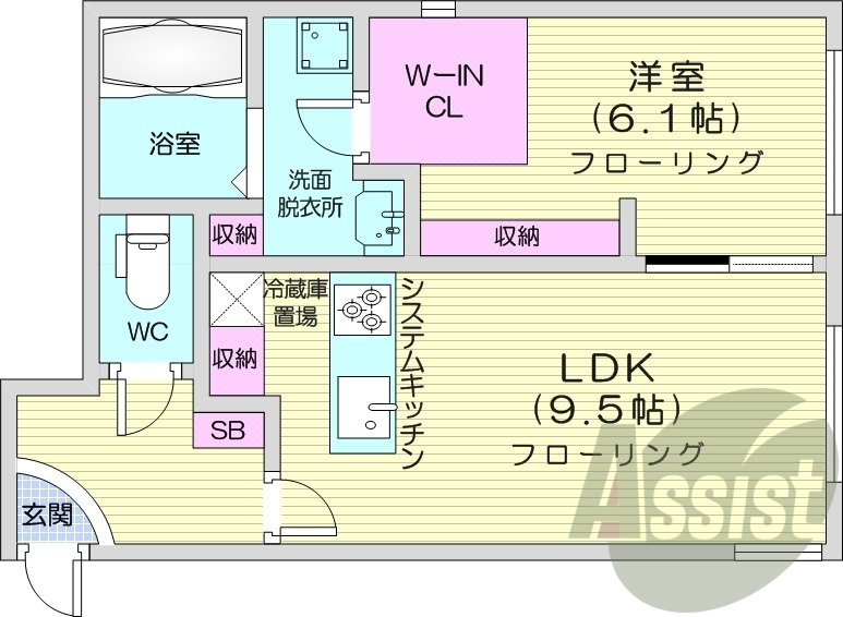 1LDK、都市ガス、エアコン、オートロック