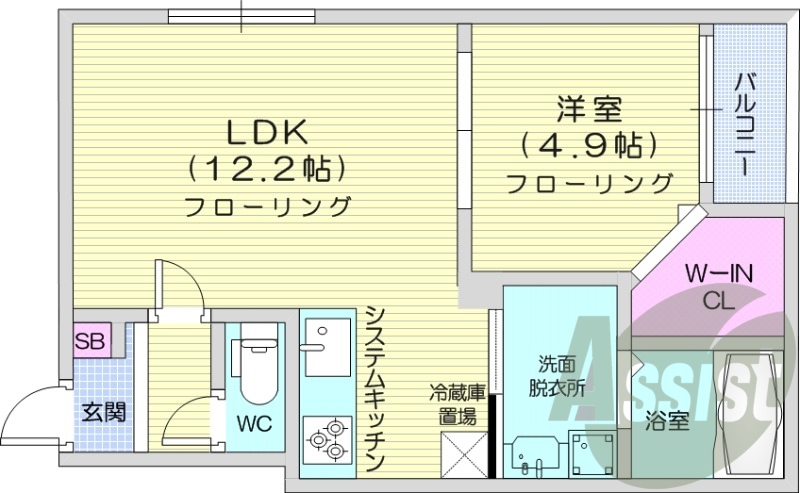 1LDK、システムキッチン、シャワートイレ、ネット無料