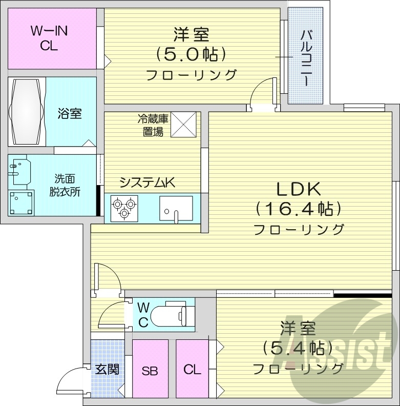 3LDK、都市ガス、システムキッチン、エアコン