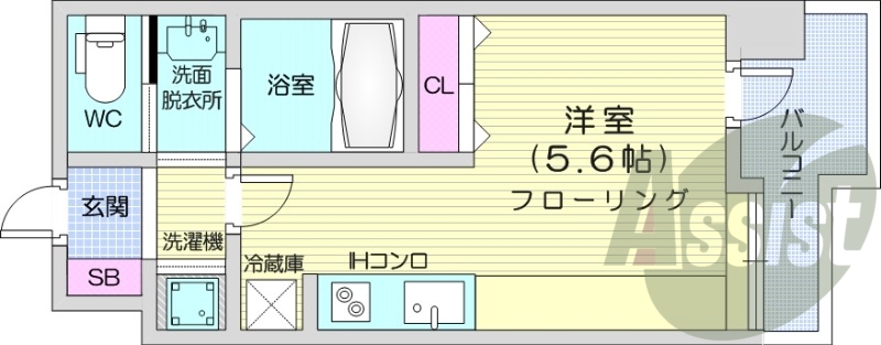 1K、システムキッチン、エアコン、バルコニー、独立洗面
