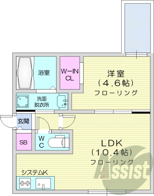 1LDK、都市ガス、エアコン、システムキッチン