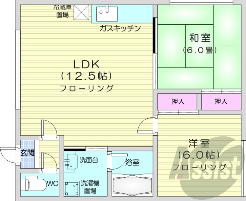 2LDK、灯油ボイラー、シャワートイレ、独立洗面化粧台