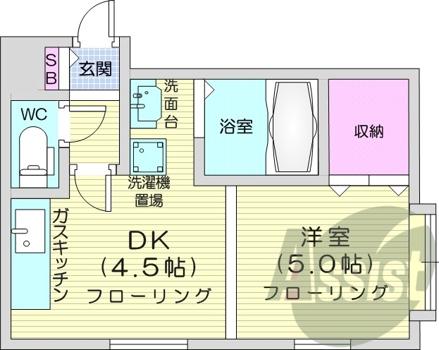 1DK、洗面化粧台、灯油FF暖房、エレベーター、防犯カメラ
