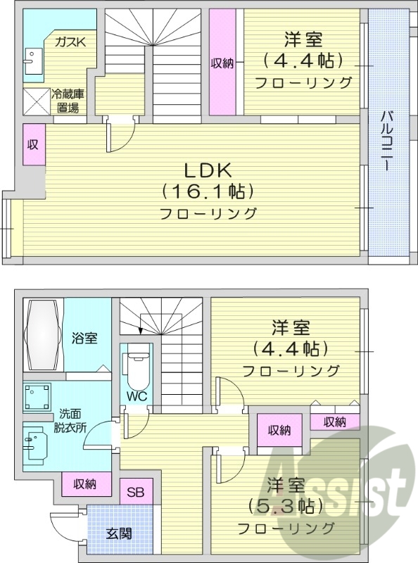 3LDK、メゾネット、都市ガス、オートロック