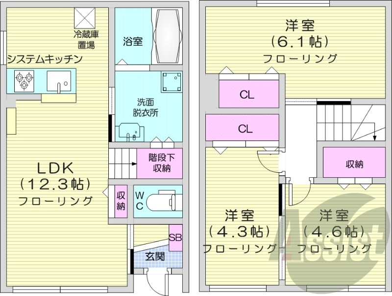 3LDK、システムキッチン、エアコン、独立洗面台