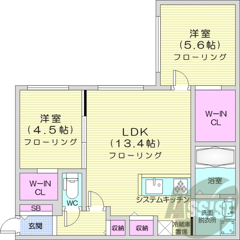 2LDK、エアコン、都市ガス、エレベーター