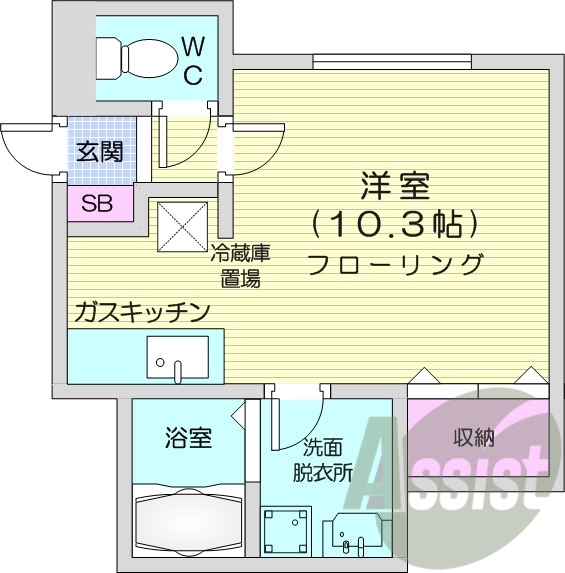 1K、エアコン、モニターホン、独立洗面台