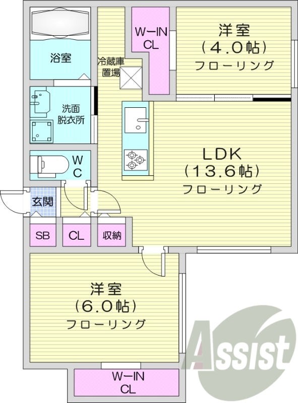 2LDK、エアコン、都市ガス、エレベーター