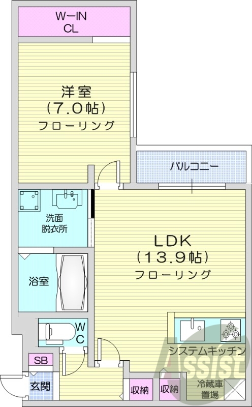 1LDK、エアコン、都市ガス、エレベーター