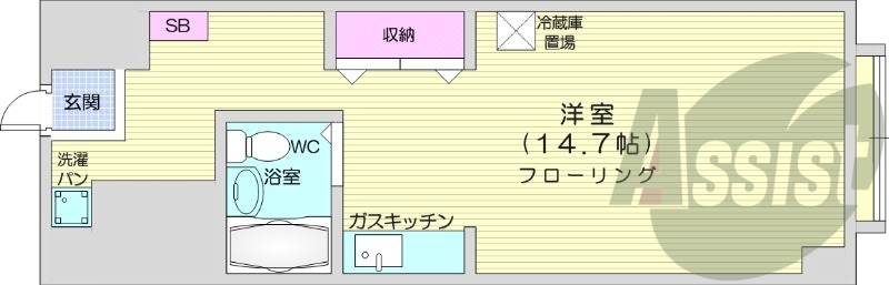 1R、都市ガス、エアコン、ガス暖房、ネット無料