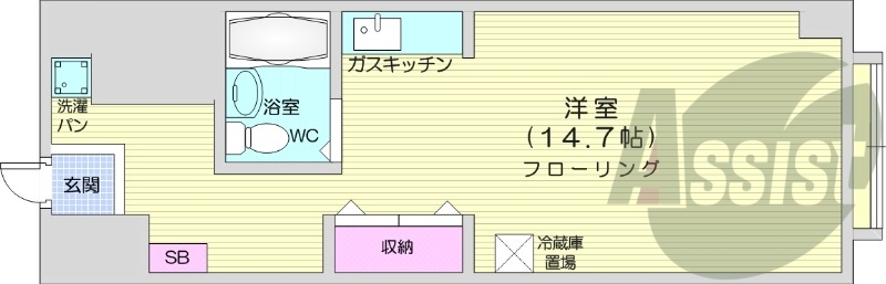 1R、都市ガス、エアコン、ガス暖房、ネット無料