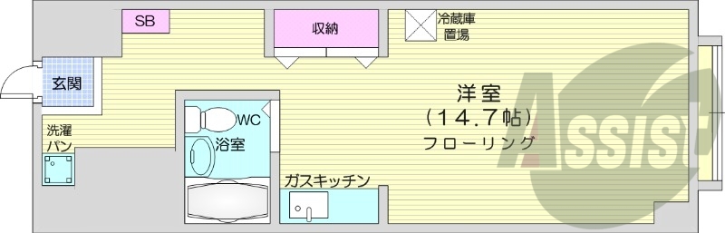 1R、都市ガス、エアコン、ガス暖房、ネット無料