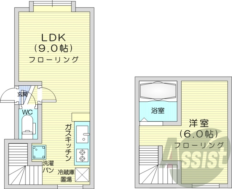 1R、バストイレ別、灯油暖房、ネット無料