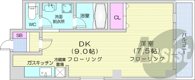 1DK、バストイレ別、ネット無料、バルコニー
