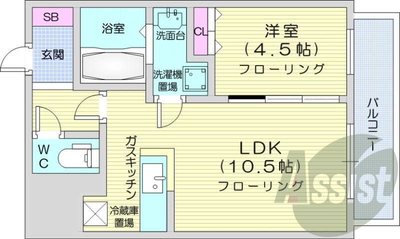 1LDK、灯油暖房、バルコニー、対面キッチン