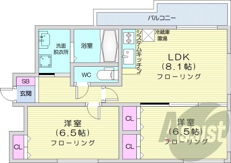 2LDK、プロパンガス、システムキッチン、独立洗面台、
