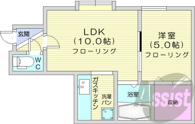 1LDK、ペット飼育可能、ガスキッチン、灯油暖房