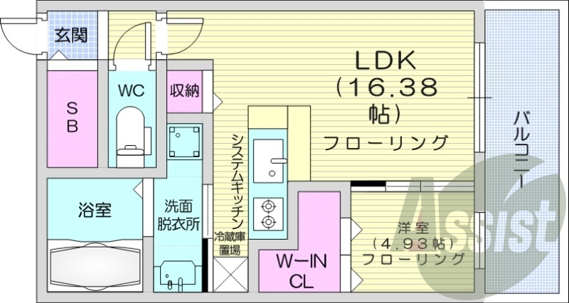 1LDK、都市ガス、エアコン、浴室乾燥機、独立洗面台、