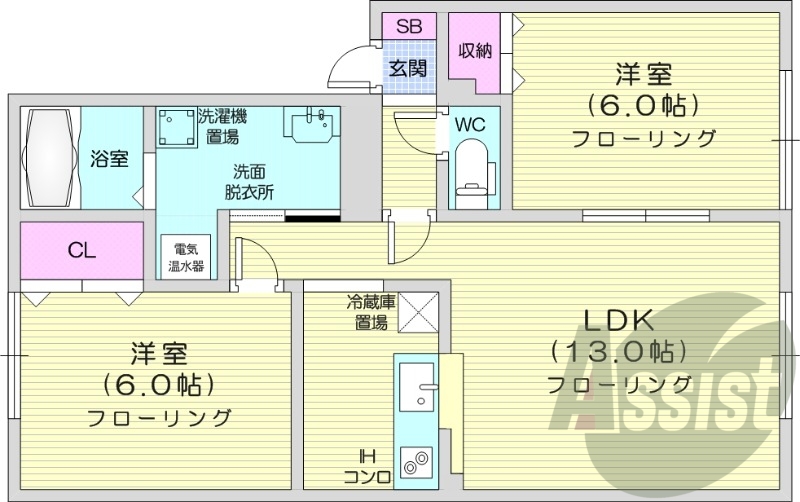 1LDK、エアコン、モニター付きインターホン