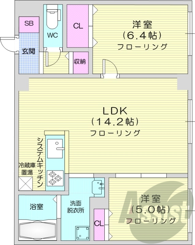 2LDK、エアコン、灯油暖房、追い焚き