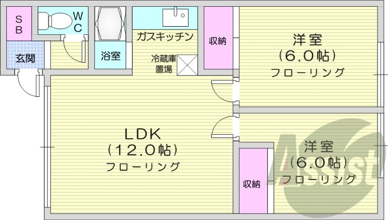 2LDK、バス・トイレ別、最上階、室内洗濯機置場