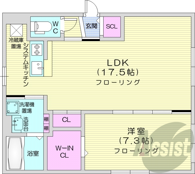 1LDK、都市ガス、エアコン、温水洗浄便座