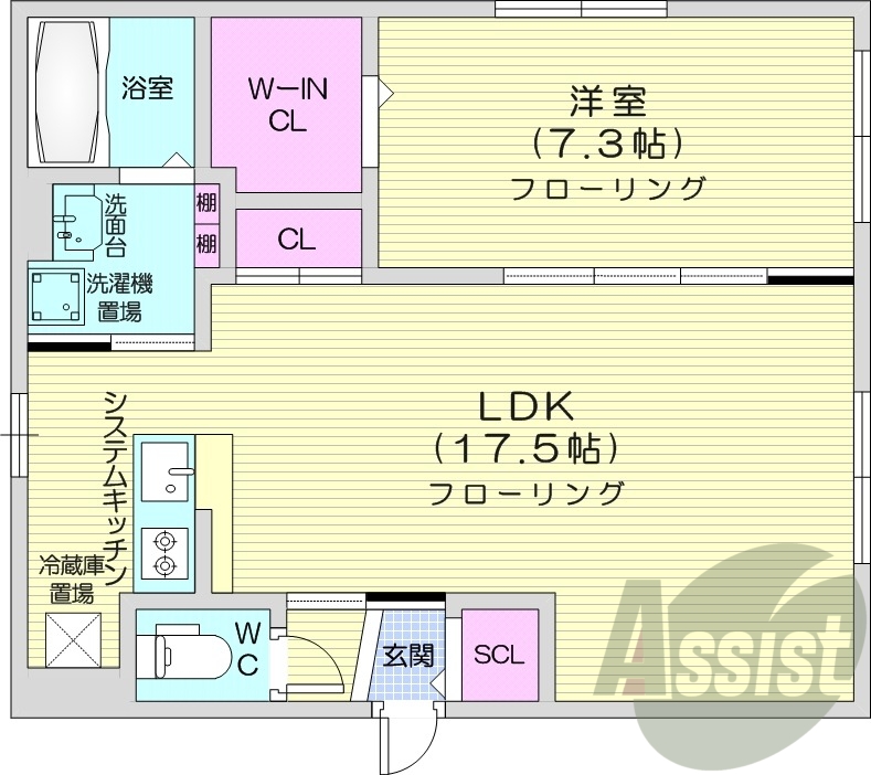 1LDK、都市ガス、エアコン、温水洗浄便座